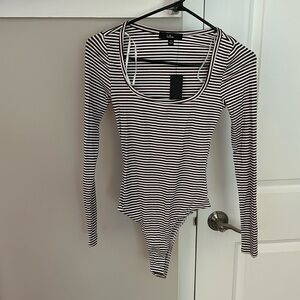 Maroon and white long sleeve bodysuit